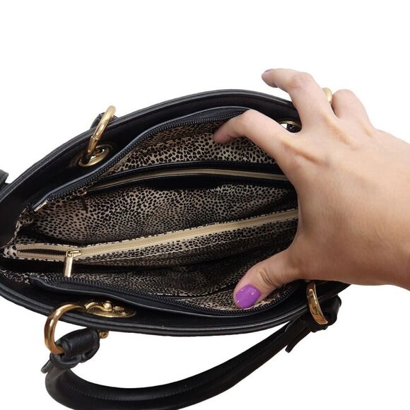 MKF Collection by Mia K Farrow Bag Black Embossed Faux Leather Handbag Tote - Picture 7 of 10